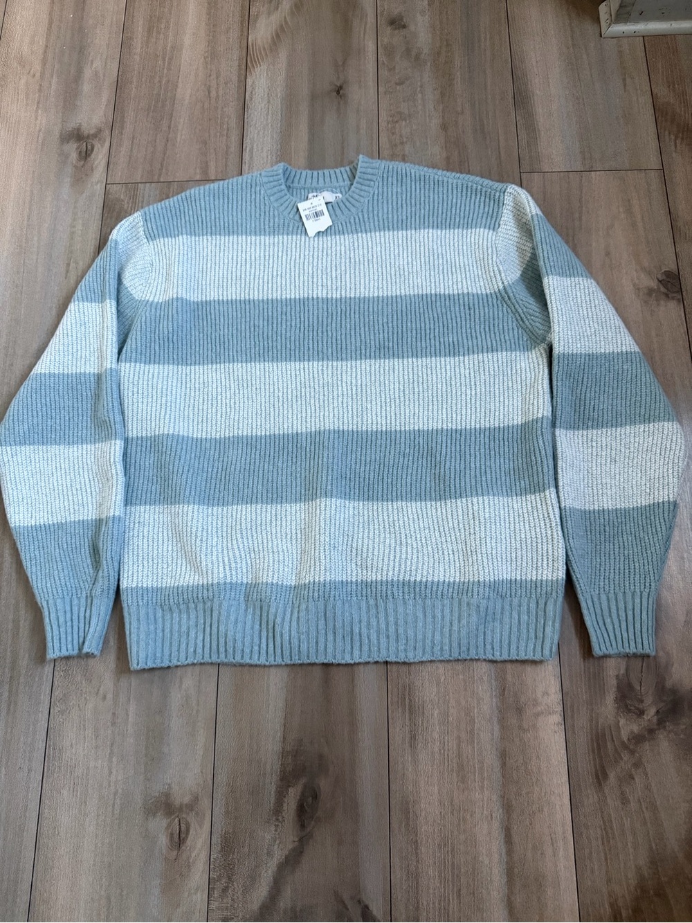 Hollister Women's Striped Crewneck Sweater - Light Blue & White